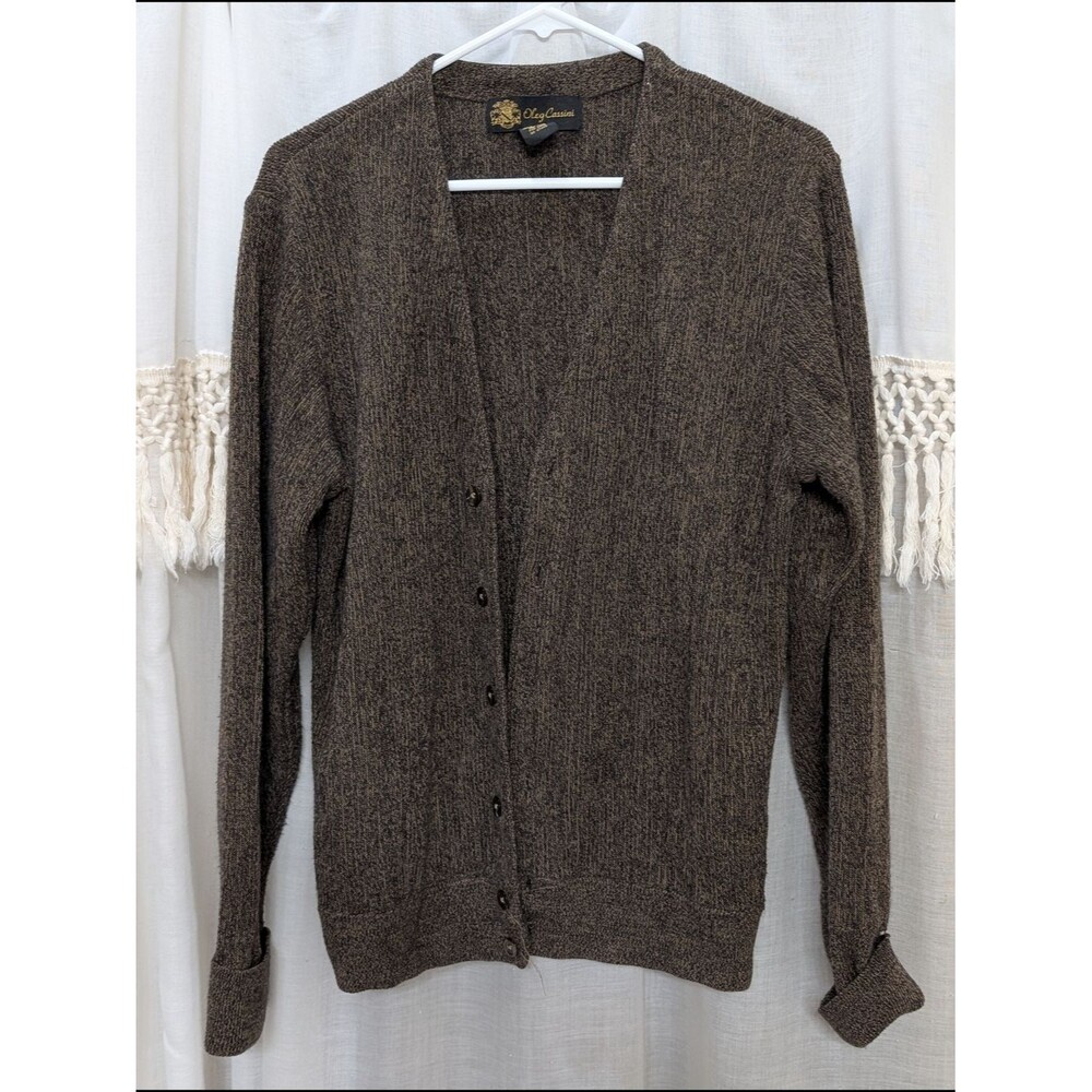Cozy Brown Oleg Cassini Medium V-Neck Cardigan Sweater